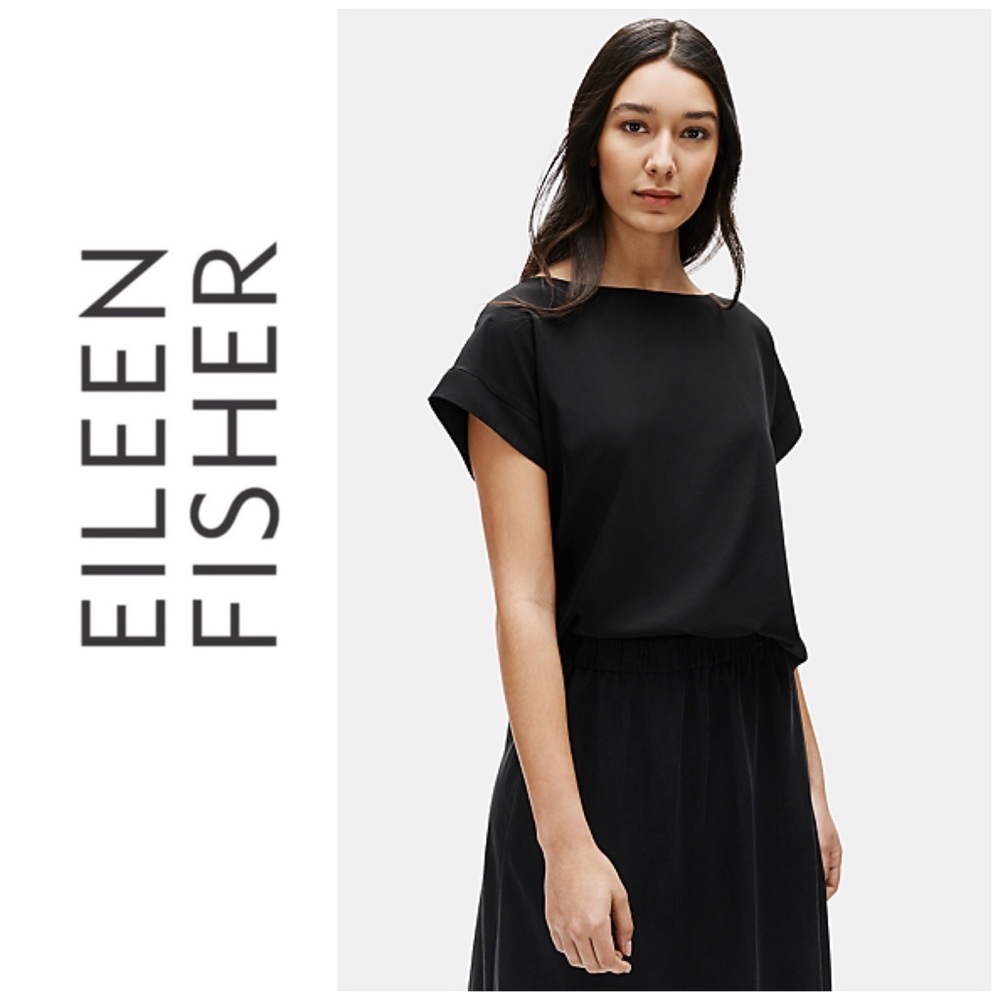 Eileen Fisher Sandwashed Tencel Bateau Neck Top